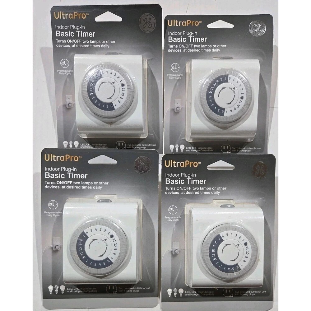 New Sealed 4 Pack GE UltraPro Indoor Plugin Basic Timer Lighting Control Switch